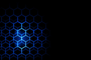 Wall Mural - blue light hexagon line on black background, network technology concept.