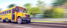 School Bus In A Hurry For The Beginning Of The School Year 3D Rendering