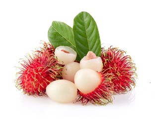 Wall Mural - rambutan sweet delicious fruit with leaf  isolated on white background. full depth of field