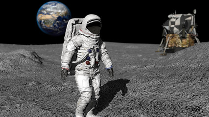 Wall Mural - 3d rendering. astronaut walking on the moon. cg animation. elements of this image furnished by nasa.