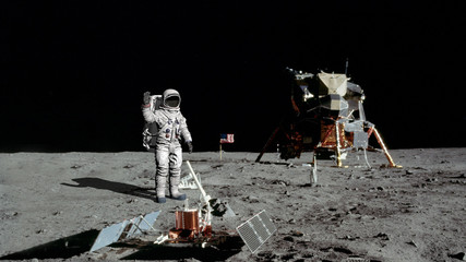 Wall Mural - 3d rendering. astronaut walking on the moon. cg animation. elements of this image furnished by nasa.