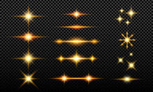 Collection Of Luminous Glitter Effects That Are Isolated With A Dark Background. Lights, Stars That Shine Isolated From A Transparent Black Background.