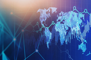 Poster - World map, graph and network interface toned