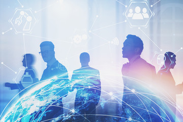 Poster - Businessmen in office, internet interface
