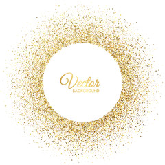 Vector gold sparkles on white background. Gold glitter circle. Frame with glitter for logo, icon, vip card, certificate, gift voucher