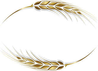 Gold ripe wheat ears frame, border or corner element.