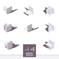 Poster - Korean isometric font elements. Letters ㅢ ui and ㅞ we isolated on white background