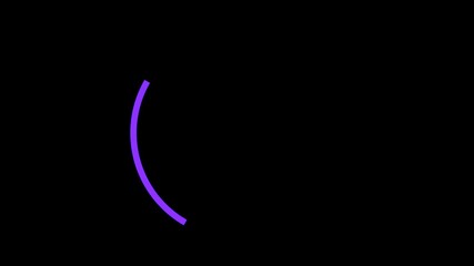 Poster - Abstract purple narrow neon line moving in a circle isolated on black background, seamless loop. Animation. Glowing stripe flying on the same trajectory many times, monochrome.