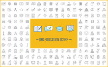 Education Linear Icons Big Set. Thin Line Contour Symbols. Isolated Vector Outline Illustrations. School, University, Business Education. E Learning, Online Courses, Classes. Editable Stroke