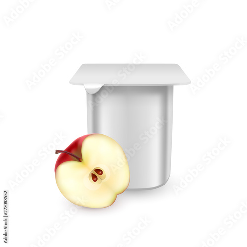 Download The White Matte Plastic Pot For Yogurt Cream Dessert Or Jam Photorealistic Packaging Mockup Template Yogurt Cream With Fresh Apples Isolated On White Background Stock Vector Adobe Stock