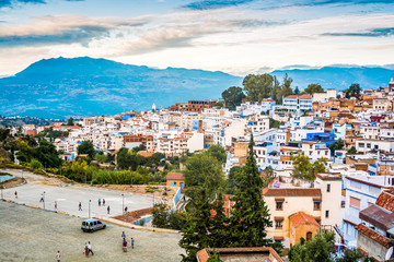 Wall Mural - Panoramic view on famous moroccan blue city Chefchaouen, Morocco