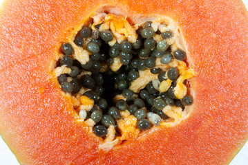 Papaya on white background, tropical fruit Guatemala, central america, agricultural production.