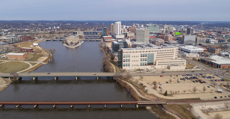 Wall Mural - Aerial View Of the Cedar River Running thru a Town in Iowa