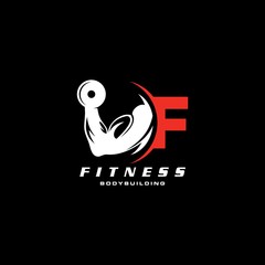 Letter F Logo With barbell. Fitness Gym logo. Love fitness logo template. fitness vector logo design for gym and fitness.