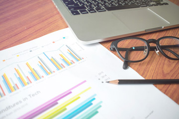 Poster - Have a business report on an old wood desk. Business Concepts.