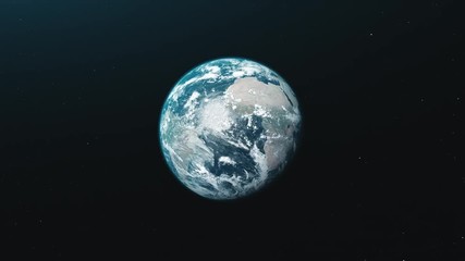 Wall Mural - motion graph half lit blue white planet earth rotating about axis approaches and moves away in black