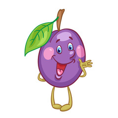 Wall Mural - Funny plum in cartoon style. Isolated on white background.