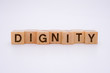 Dignity Word Written In Wooden Cube With White Background Concept