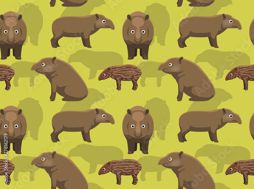 Fotografía Lowland Tapir Cartoon Background Seamless Wallpaper