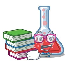 Wall Mural - Student with book erlenmeyer flask in cartoon lab room