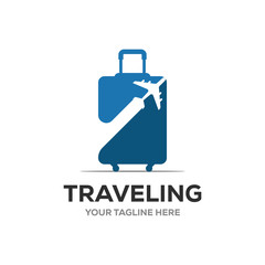 Wall Mural - Travel logo, holidays, tourism, business trip company logo design. bag vector with airplane