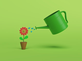 watering a flowering plant. 3d rendering