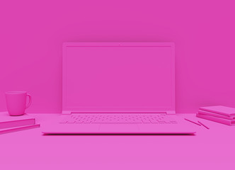 Poster - Minimal concept with laptop. 3d rendering