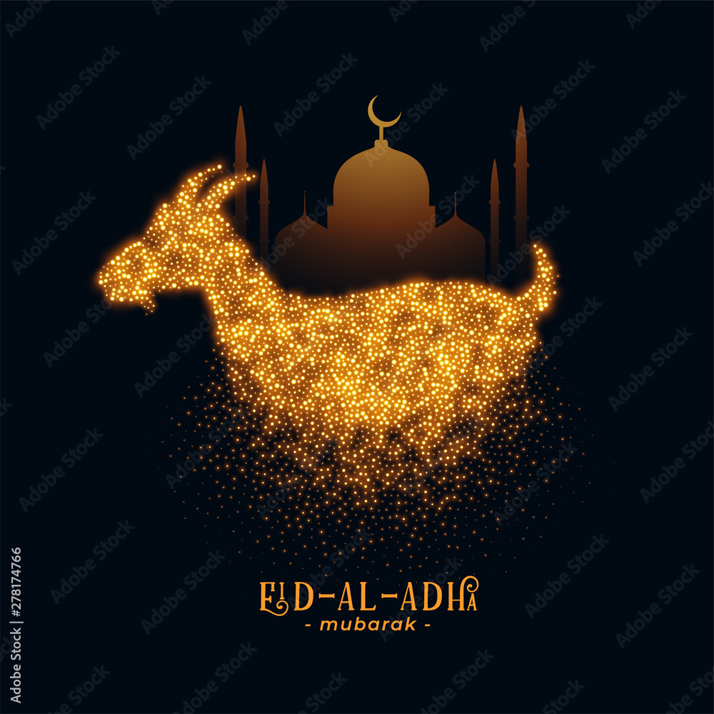 Eid Al Adha greeting with goat and mosque design - obrazy, fototapety, plakaty 