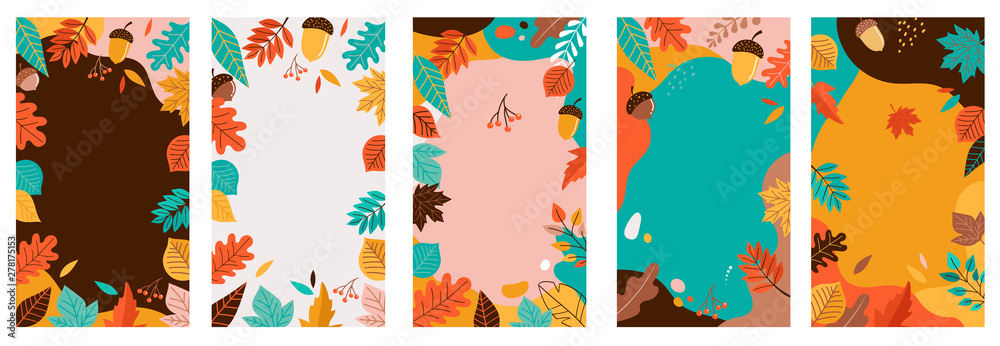 Autumn, fall banners, collection of abstract background designs, fall sale, social media promotional content. Vector illustration - obrazy, fototapety, plakaty 