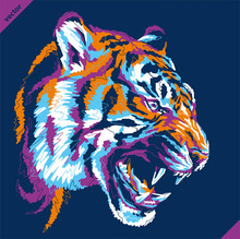 Pop Art Portrait Of Agressive Tiger. Vector Illustration