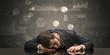 © ra2 studio - Young businessman sleeping with charts, graphs and reports on the background