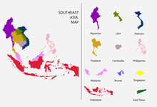 Southeast Asia Map Graphic Vector - Separated Isolated Country Map For Design Work Or Info Graphic Education And Geography