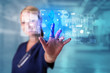 © ra2 studio - Doctor touching virtual screen with biology and genetic concept