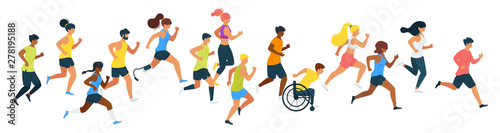 Fotomural Marathon runners flat vector illustration