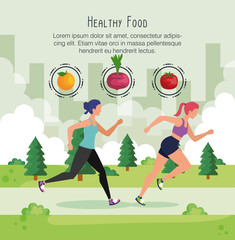 Sticker - women running exercise with fruits and onion