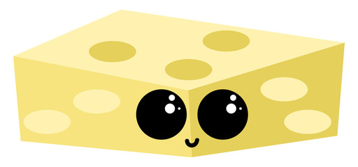 Wall Mural - Cheese with eyes, illustration, vector on white background.