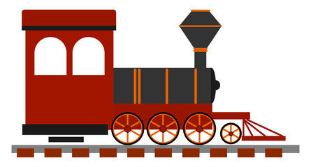 Wall Mural - Red old locomotive, illustration, vector on white background.