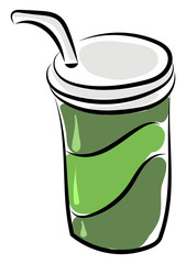 Poster - Coffee in green cup, illustration, vector on white background.