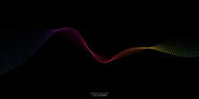 Flowing Dots Particles Wave Pattern Colorful Isolated On Black Background. Vector In Concept Of AI Technology, Science, Music.