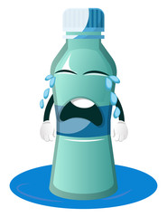 Wall Mural - Bottle is crying, illustration, vector on white background.