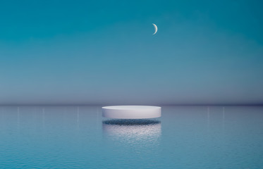 Aufkleber - Natural beauty podium backdrop with white cylinder box for cosmetic product display. Abstract 3d scene composition background. seascape background.