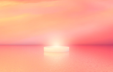 Aufkleber - Natural beauty podium backdrop with cylinder box for cosmetic product display. Abstract 3d scene composition background. seascape background.