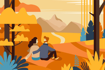 Aufkleber - Vector illustration in flat linear style - autumn greeting card