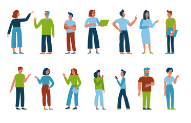 Poster - Vector set of cartoon characters in flat line style - men and women in different situations in office at work - design elements for infographics and banners