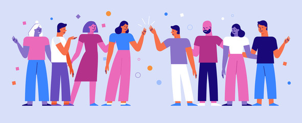 Poster - Vector set of cartoon characters in flat line style - business teamwork concept - men and women - design elements for infographics and banners