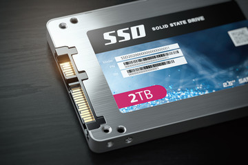 Poster - SSD state solid drives disk on black background.