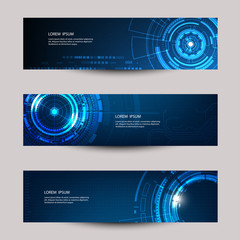 Poster - abstract futuristic technology banner template. vector modern dark blue color digital .