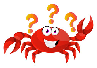 Poster - Crab with question marks, illustration, vector on white background.