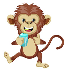 Sticker - Monkey with soda, illustration, vector on white background.