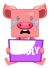 Poster - Pig with sorry sign, illustration, vector on white background.